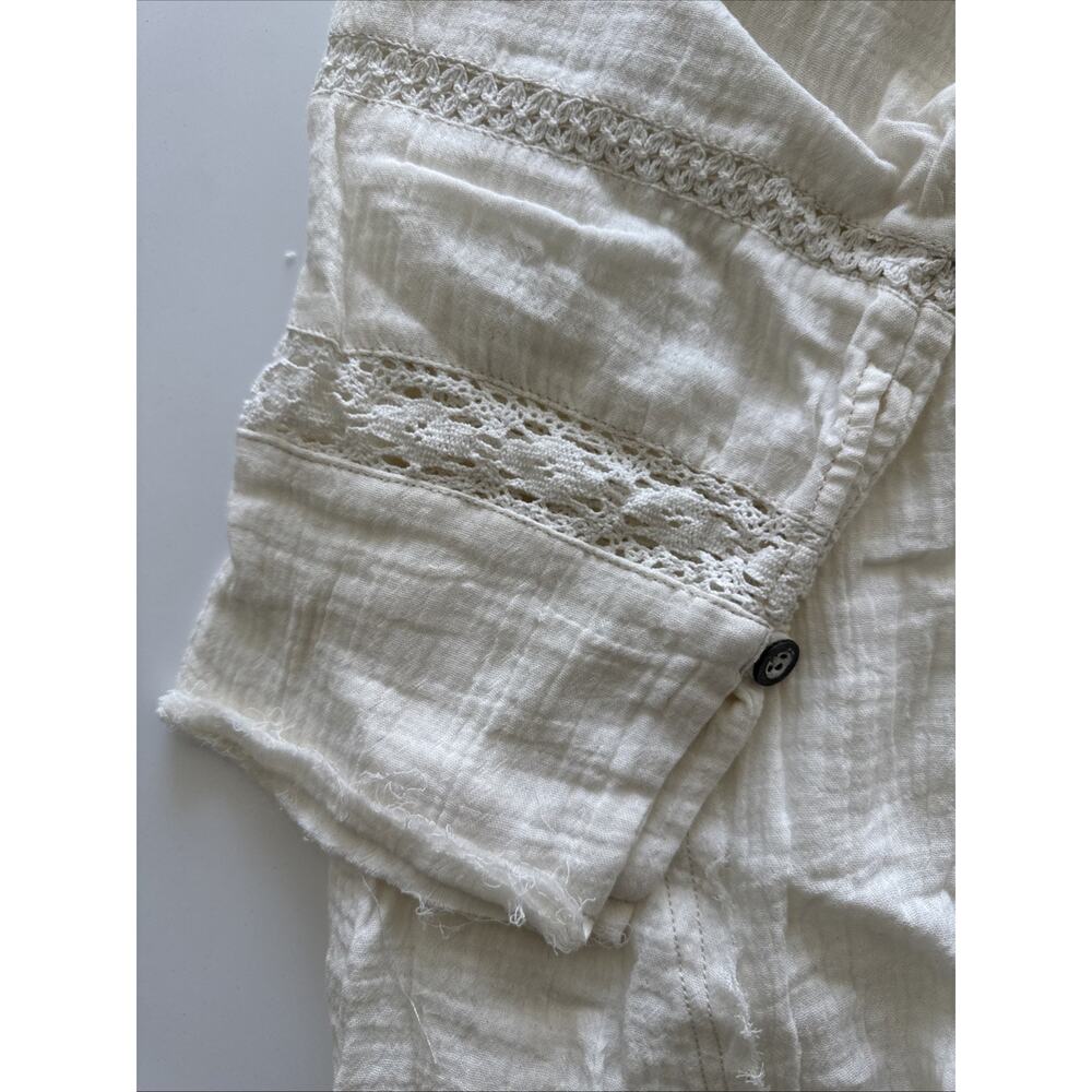 Free People Ranch Wash Shirt We The Free Button Lace Insert Oversize White M NWT - Picture 8 of 8